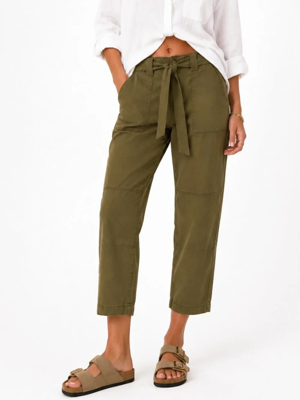 Banana Republic Olive Tie Waist Utility Crop Pants Size S